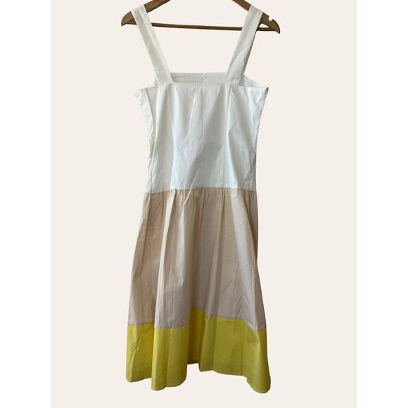 Daniel Cremieux Colorblock White Khaki ALine Sleeveless Midi Cotton Dress Size 0 - Picture 5 of 7